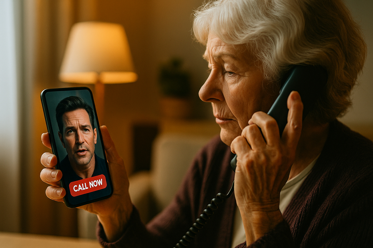 a grandmother being scammed by a deepfake