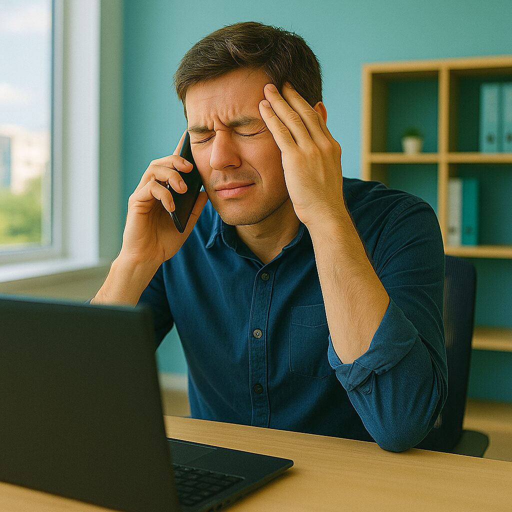 Man stressed talking to Voice AI